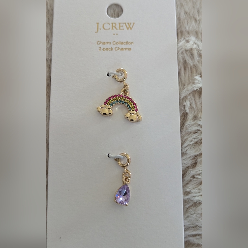 NWT J. CREW 2 CHARMS GOLD NECKLACE BRACELET MULTICOLORED 🌈 RAINBOW & GEM STONE